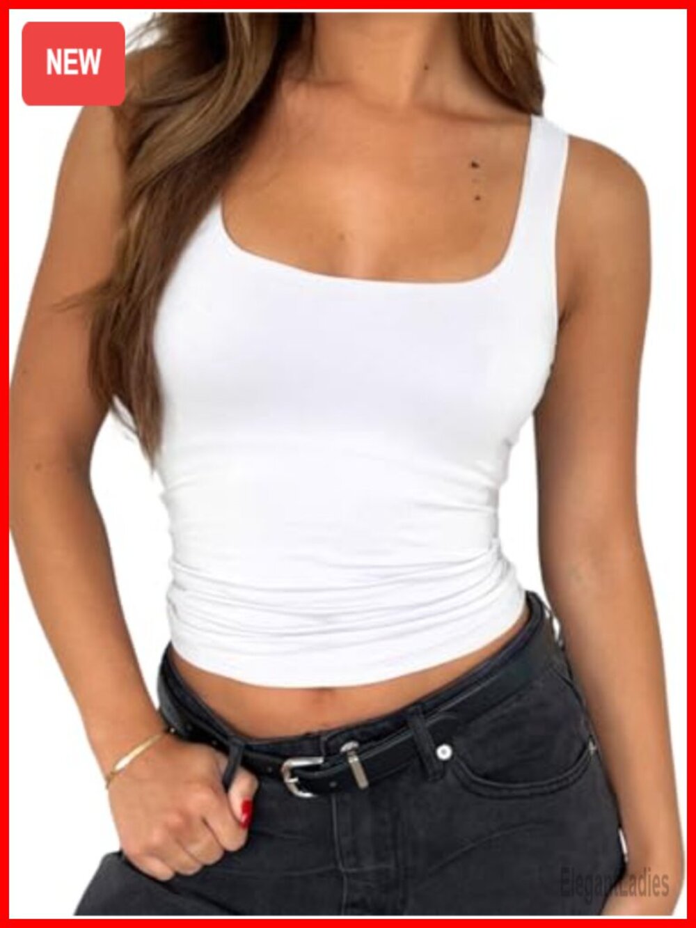 Sleeveless Square Neck Double Layer Crop Tank Top Slim Fit Workout